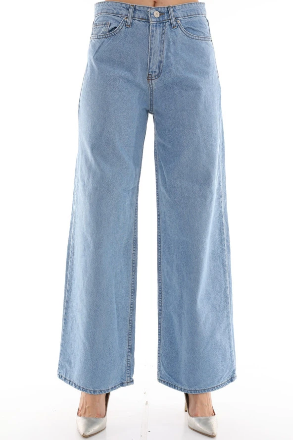 Kadın Yüksek Bel Bol Kesim Wide Leg Kot Pantolon - 7