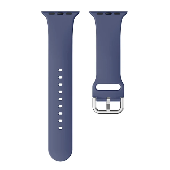 Apple Watch Silikon Kordon Tek Renk Lacivert 38mm 40mm 41mm Uyumlu - 4