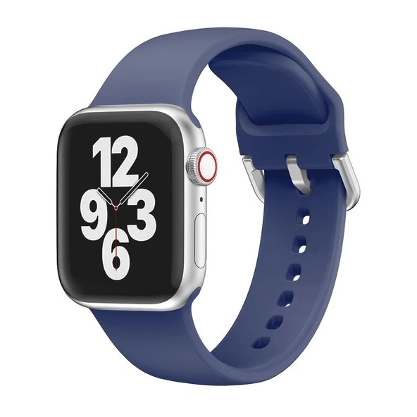 Apple Watch Silikon Kordon Tek Renk Lacivert 38mm 40mm 41mm Uyumlu - 2