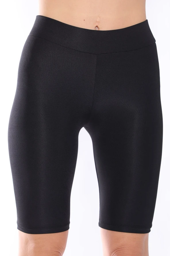 Yüksek Bel Kısa Siyah Parlak Disco Tayt - 4