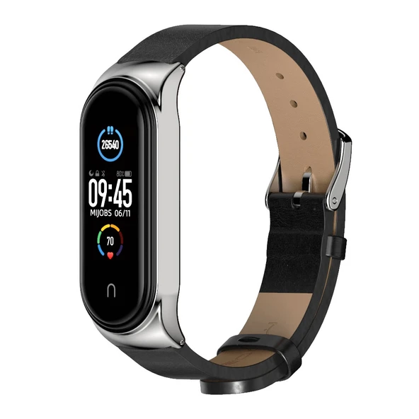Xiaomi Mi Band 6 5 4 3 Uyumlu Mijobs CS Mikrofiber Deri Saat Kayışı Siyah Gri - 2