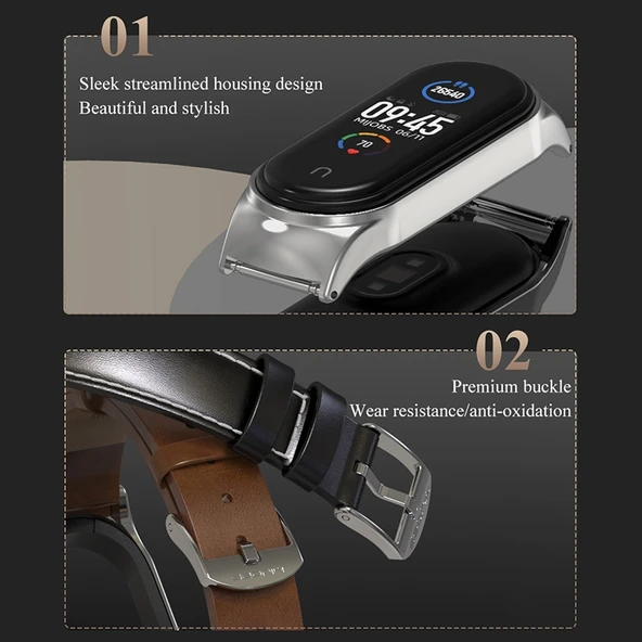 Xiaomi Mi Band 6 5 4 3 Uyumlu Mijobs CS Mikrofiber Deri Saat Kayışı Kahverengi Gümüş - 6