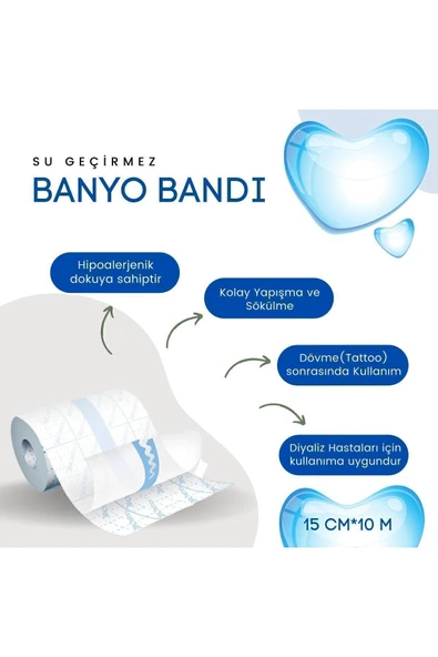 APS Şeffaf Pu Flaster Su Geçirmez Banyo Bandı Dövme Bandı, Diyaliz Bandı (15CM*10M) - 2