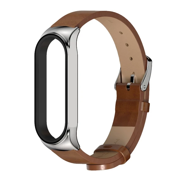 Xiaomi Mi Band 6 5 4 3 Uyumlu Mijobs CS Mikrofiber Deri Saat Kayışı Kahverengi Gümüş