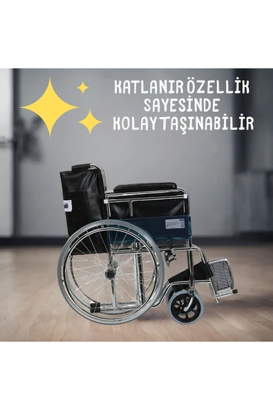 APS Standart Kromajlı Hasta Taşıma Sandalyesi Yüksek Kalite Deri Döşeme - 2