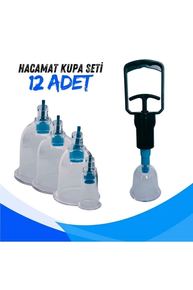 APS Masaj Kupa Seti Selülit ve Çatlak Giderici Vakumlu Yüksek Kalite 12'li Hacamat Kupa Seti