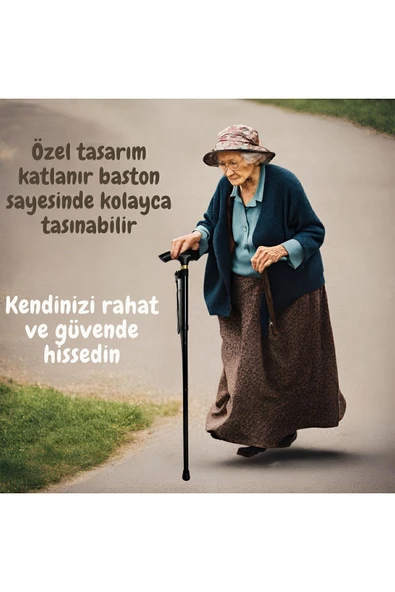 APS Katlanır Baston Siyah Kolay Taşıma Yüksek Kalite Denge Bastonu Ayarlanabilir - 4