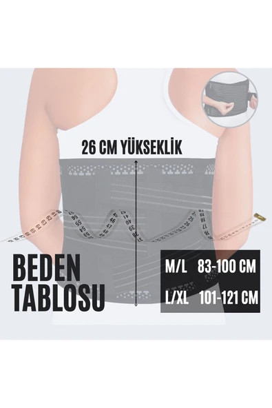 APS Lüks Bel Korsesi Lumbosacral Korse Siyah Sportif Yüksel Kalite Kumaş - 5