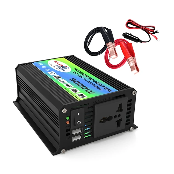 Tang I Nesil 12V den 110V ye 3000W Modifiye Kare Dalga Akıllı Araç Güç İnvertörü Çift USB Siyah - 2