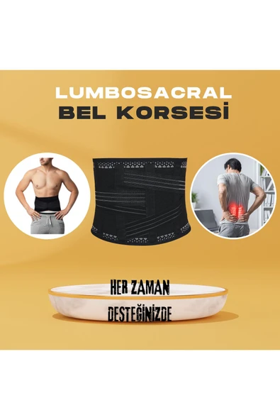 APS Lüks Bel Korsesi Lumbosacral Korse Siyah Sportif Yüksel Kalite Kumaş - 3