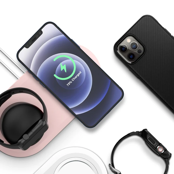 2'si 1 Arada Çok Fonksiyonlu Magsafe Şarj Standı Apple Watch ve iPhone için Pembe - 6