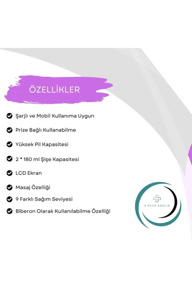 APLUSSAĞLIK Süt Sağma Pompası Elektrikli Şarjlı Süt  Yüksek Kalite 9 Farklı Sağma Ayarı Çift Yönlü - 4