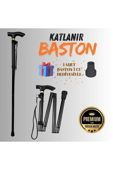 APS Katlanır Baston Siyah Kolay Taşıma Yüksek Kalite Denge Bastonu Ayarlanabilir