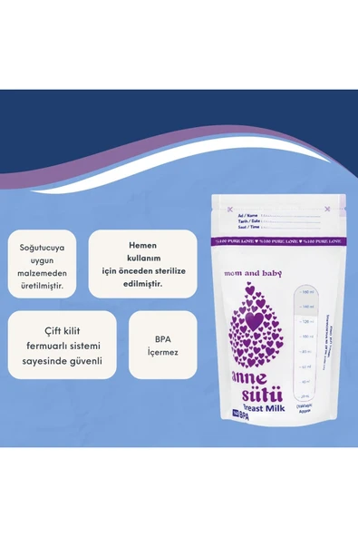 VZN Süt Saklama Poşeti Yüksek Kalite Anne Sütü Saklama Torbası 20 li Paket Kilitli Süt Saklama Poşeti - 2