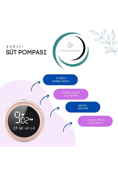 APLUSSAĞLIK Süt Sağma Pompası Elektrikli Şarjlı Süt Pompası Yüksek Kalite 9 Farklı Sağma Ayarı Tek Yönlü - 2