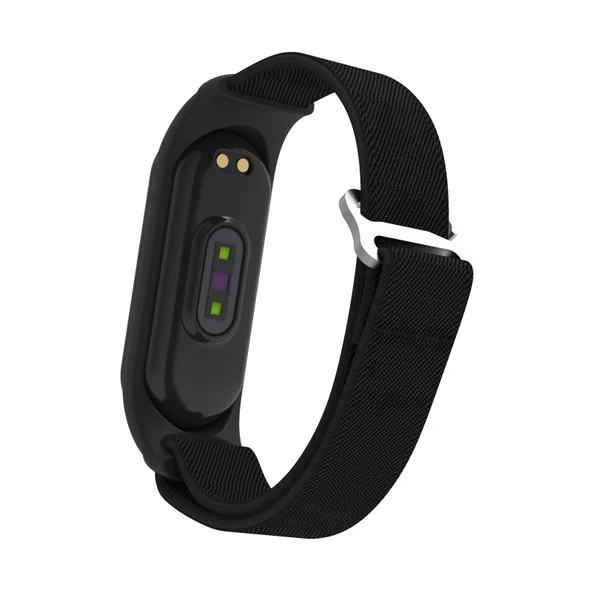 Xiaomi Mi Band 6 5 4 3 Uyumlu Siyah 9 Şekilli Tokalı Naylon Silikon Saat Kayışı - 6