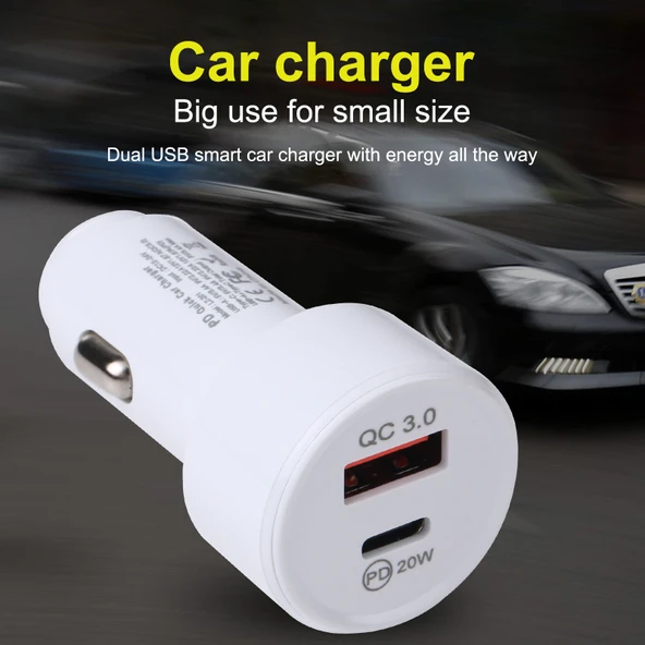 LZ-201 Siyah Mini Hızlı Araç Şarj Cihazı 20W USB-C Type-C QC 3.0 - 6