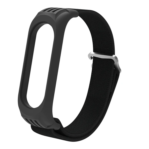 Xiaomi Mi Band 6 5 4 3 Uyumlu Siyah 9 Şekilli Tokalı Naylon Silikon Saat Kayışı