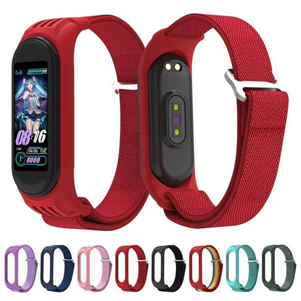 Xiaomi Mi Band 6 5 4 3 Uyumlu Siyah 9 Şekilli Tokalı Naylon Silikon Saat Kayışı - 7