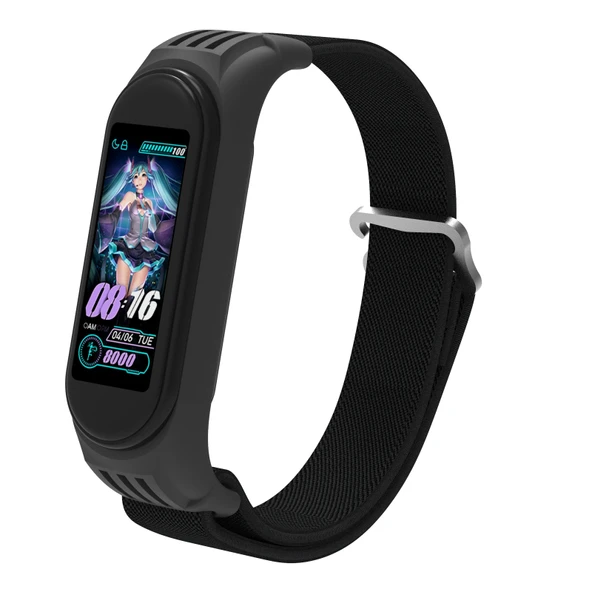 Xiaomi Mi Band 6 5 4 3 Uyumlu Siyah 9 Şekilli Tokalı Naylon Silikon Saat Kayışı - 4