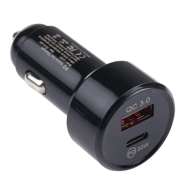 LZ-201 Siyah Mini Hızlı Araç Şarj Cihazı 20W USB-C Type-C QC 3.0