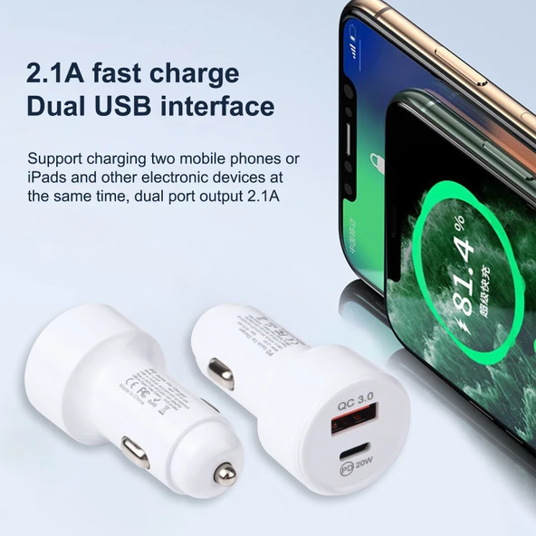 LZ-201 Siyah Mini Hızlı Araç Şarj Cihazı 20W USB-C Type-C QC 3.0 - 4