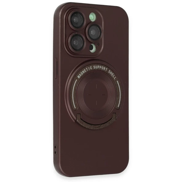 İPhone 13 Pro Uyumlu Standlı Magneticsafe Kahverengi Luta Kılıf - 2