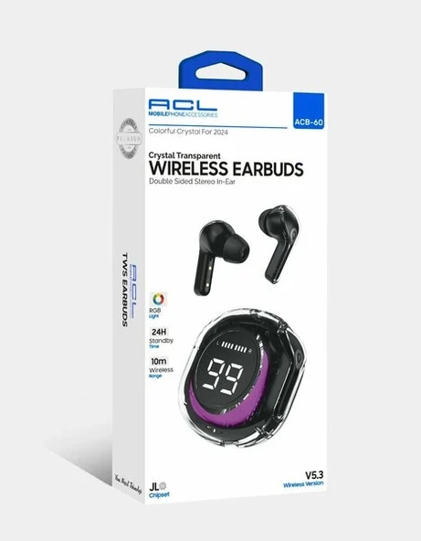 Acl 5.3 Versiyon RGB Işıklı Kristal Transparan Wireless Kulaklık ACB-60