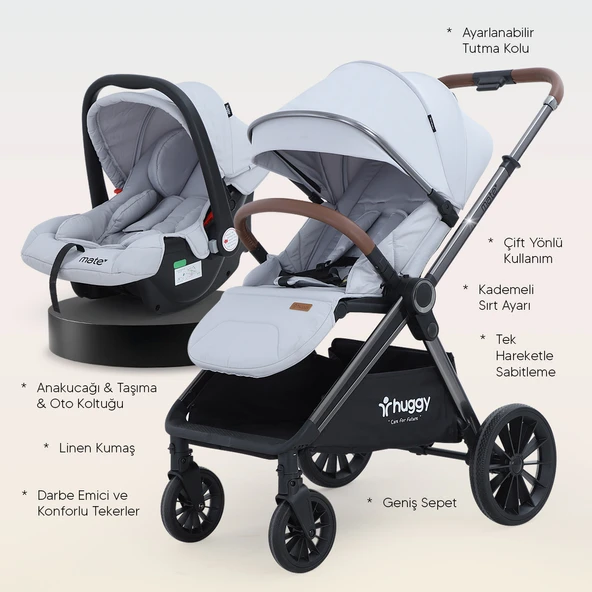 Huggy Mate 5 in 1 Extra Parlak Çift Yönlü Travel Bebek Arabası - 5