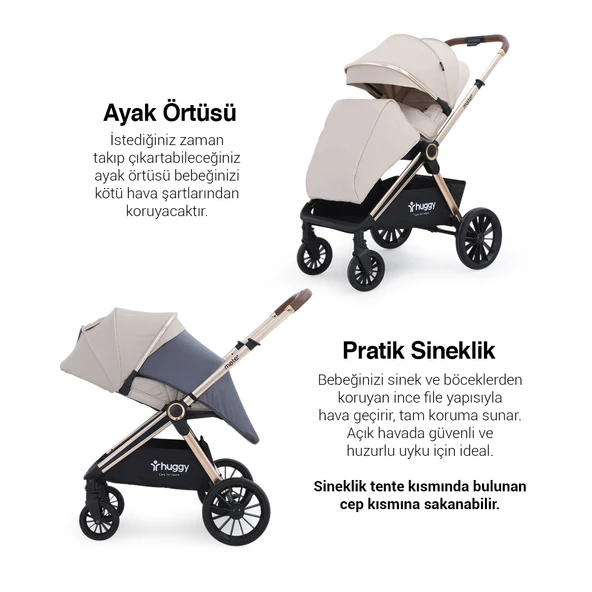 Huggy Mate 5 in 1 Extra Parlak Çift Yönlü Travel Bebek Arabası - 10