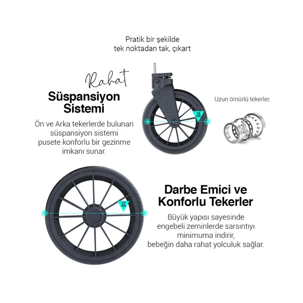 Huggy Mate 5 in 1 Extra Parlak Çift Yönlü Travel Bebek Arabası - 11