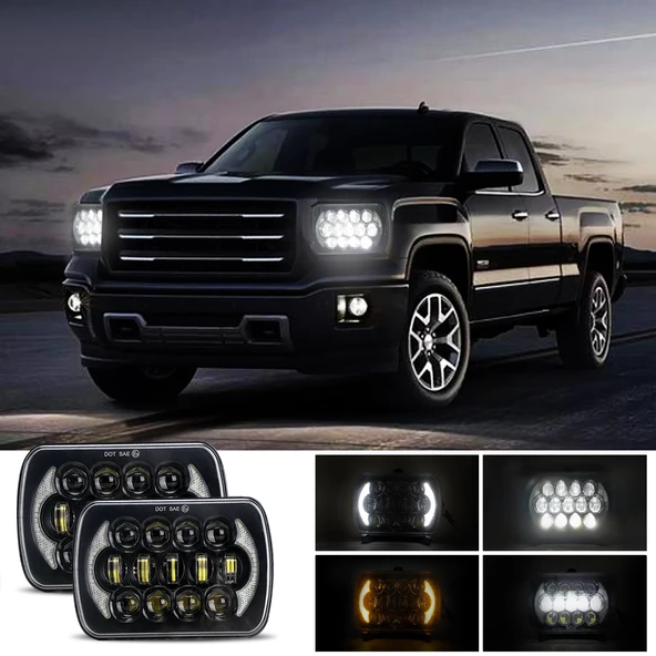 Jeep Wrangler 7 Inç Kare LED Far 8 LED 300W 30000LM 9V-30V H4 Model - 2