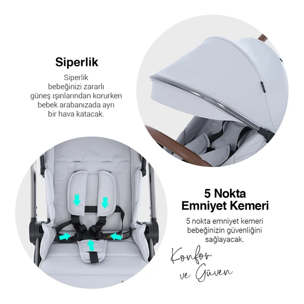 Huggy Mate 5 in 1 Extra Parlak Çift Yönlü Travel Bebek Arabası - 9