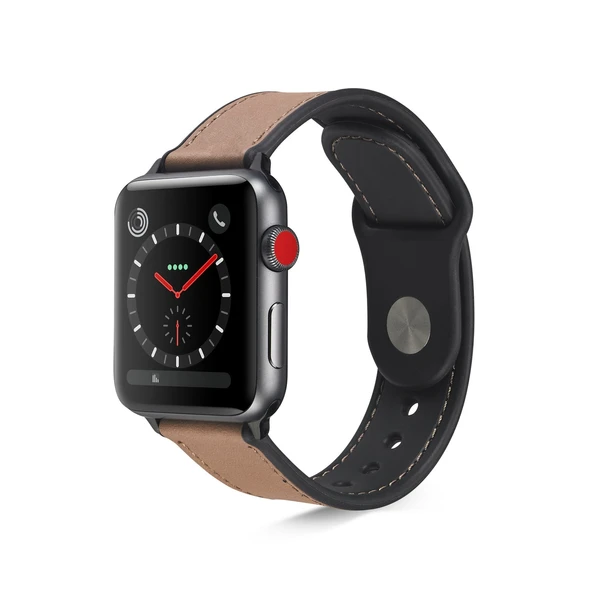 Apple Watch Deri TPU Kordon 42-45mm Açık Kahverengi - 7