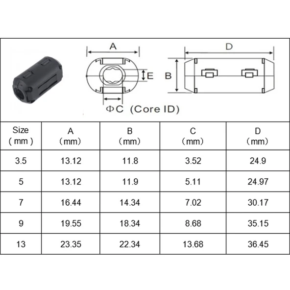 10lu Paket 3.5mm Anti-Girişim Ferrit Halka Kablo Klipsi Gürültü Engelleyici Model A3965 - 7