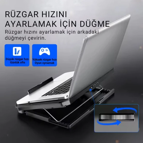 Polham Hızı Ayarlanabilir Laptop Soğutucu Notebook Standı - 4 Kademeli Yükseklik Ayarlı, 2 USB Girişli Stand - 4