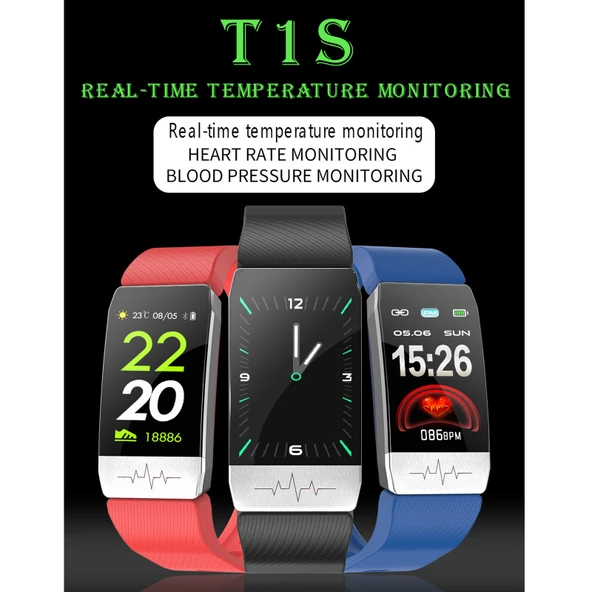 T1S 1.14 inç Ekran IP67 Su Geçirmez Akıllı Bileklik Siyah Kan Oksijen Vücut Sıcaklığı Nabız Ölçer - 6