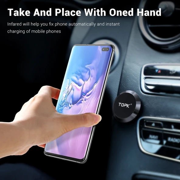 TOPK D21 Manyetik Evrensel Araç Telefon Tutucu Kırmızı - 3