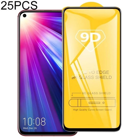 Huawei Honor View 20 Uyumlu 9D Tam Kaplama Tam Ekran Temperli Cam 25 Adet