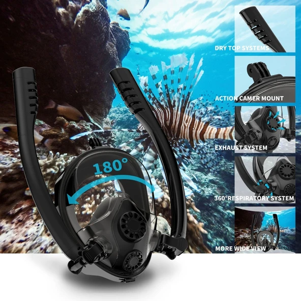 Su Sporları Tam Kuru Silikon Dalış Maskesi Beyaz Pembe L XL - GoPro ve Aksiyon Kameraları Uyumlu - 4