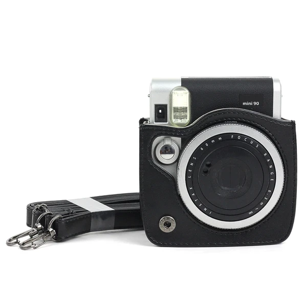 PU Deri Kamera Koruyucu Çanta FUJIFILM Instax Mini 90 için Ayarlanabilir Omuz Askılı Siyah - 5