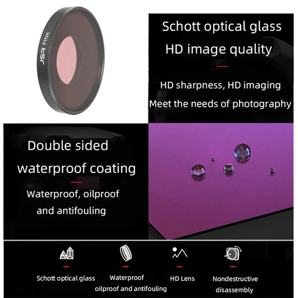 DJI Osmo Action 3 Uyumlu 3'ü 1 Arada Dalış Lens Filtresi Kırmızı Pembe Mor - 4