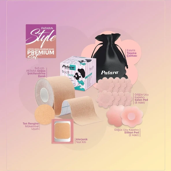 Premium Göğüs Dikleştirici Bant Seti - 5cm x 5m - 8 Saten + 2 Silikon Ped - Ten Rengi - 2