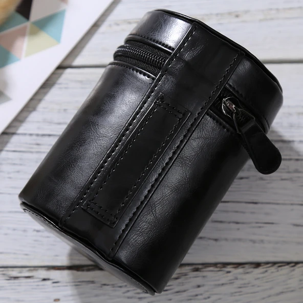 Orta Boy DSLR Kamera Lens Kılıfı Siyah PU Deri Fermuarlı 13x9x9 cm - 3