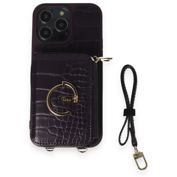 İPhone 14 Pro Max Uyumlu 3 Parça Çanta Cüzdan Askılık Set Kılıf - 7