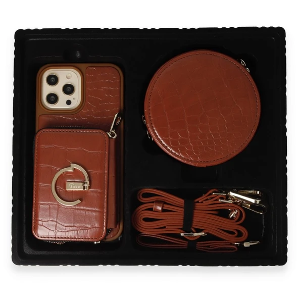 İPhone 14 Pro Uyumlu 3 Parça Çanta Cüzdan Askılık Set Kılıf - 3