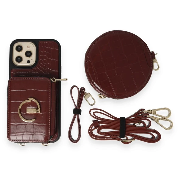 İPhone 13 Pro Max Uyumlu 3 Parça Çanta Cüzdan Askılık Set Kılıf - 9