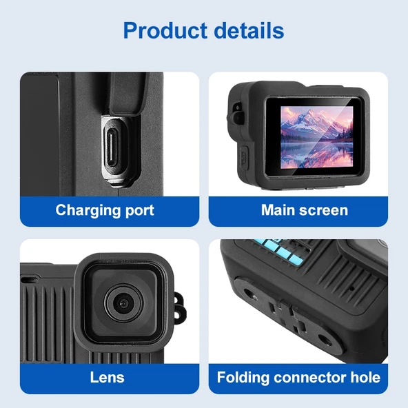GoPro HERO 2024 Silikon Koruyucu Kılıf Yan Arayüz Kapağı Bileklik Kayışı ve Lens Kapağı Siyah - 3