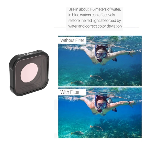 GoPro HERO Serisi 3'ü 1 Arada Renkli Dalış Lens Filtresi Kırmızı Magenta Pembe - 6