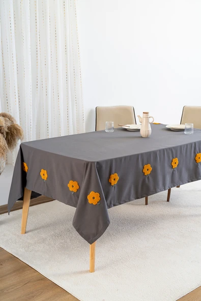 Rivaİstanbul Florita Antrasit Punch İşlemeli Dertsiz Leke Tutmaz Masa Örtüsü 160x220 cm - Resim 3